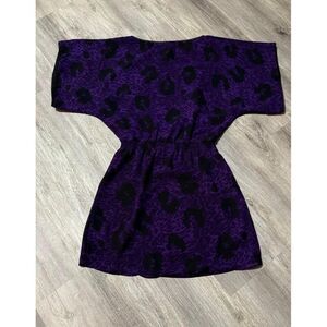 Jessica Simpson leopard Sm Black/Purple y2k Short Dress W/ Kimono Style Sleeves‎